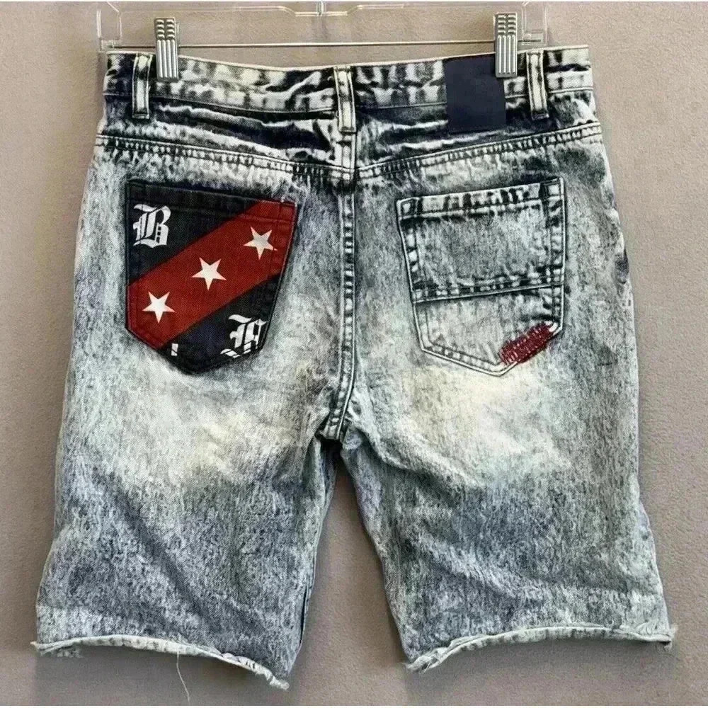 Born Fly Jean Shorts Boy's Sz 18 Blue Urban Skate Patriotic Distressed‎ Denim - Picture 2 of 8